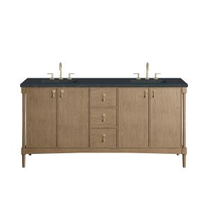 Kinnsden 72" Double Vanity, Weathered Oak w/ 3 CM Charcoal Soapstone Silestone Top