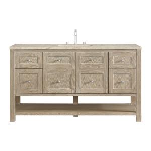 Breckenridge 60" Single Vanity, Whitewashed Oak, w/ 3 CM Tajnar Eclos Top w/FreePower Wireless Charger