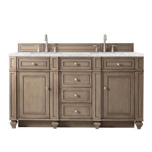 Bristol 60" Double Vanity, Whitewashed Walnut w/ 3 CM Eternal Jasmine Pearl Silestone Top w/FreePower Wireless Charger