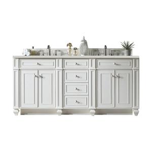 Bristol 72" Double Vanity, Bright White w/ 3 CM Parisien Bleu Silestone Top w/FreePower Wireless Charger