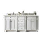 Bristol 72" Double Vanity, Bright White w/ 3 CM Parisien Bleu Silestone Top w/FreePower Wireless Charger