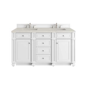Bristol 60" Double Vanity, Bright White, w/ 3 CM Siberian Silestone Top