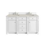 Bristol 60" Double Vanity, Bright White, w/ 3 CM Siberian Silestone Top w/FreePower Wireless Charger