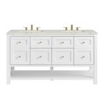 Breckenridge 60" Double Vanity, Bright White, w/ 3 CM Victorian Silver Quartz Top w/FreePower Wireless Charger