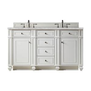 Bristol 60" Double Vanity, Bright White w/ 3 CM Victorian Silver Silestone Top w/FreePower Wireless Charger