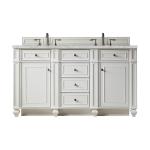 Bristol 60" Double Vanity, Bright White w/ 3 CM Victorian Silver Silestone Top w/FreePower Wireless Charger