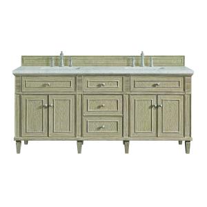 Lorelai 72" Double Vanity, Whitewashed Oak w/ 3 CM Eternal Jasmine Pearl Silestone Top w/FreePower Wireless Charger