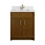 Bellshire 30" Single Vanity, Honey Oak w/ Single Hole 3 CM White Zeus Silestone Top and Matching Backsplash