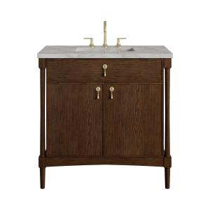 Kinnsden 36" Single Vanity, Sable Oak w/ 3 CM Victorian Silver Silestone Top