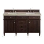 Brittany 60" Double Vanity, Burnished Mahogany, w/ 3 CM Tajnar Eclos Top w/FreePower Wireless Charger