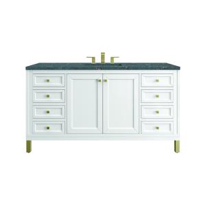 Chicago 60" Single Vanity, Glossy White, w/ 3 CM Parisien Bleu Silestone® Top w/FreePower Wireless Charger