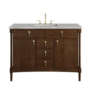 Kinnsden 48" Single Vanity, Sable Oak w/ 3 CM Victorian Silver Silestone Top w/FreePower Wireless Charger