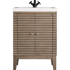 Linden 24" Single Vanity, Whitewashed Walnut w/ White Glossy Composite Stone Top
