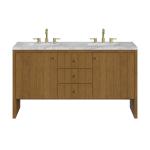 Hudson 60" Double Vanity, Honey Oak w/ 3 CM Carrara Marble Top