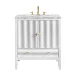 Myrrin 30" Single Vanity, Bright White w/ 3 CM Carrara Marble Top
