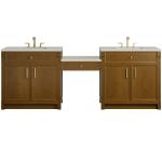 Bellshire 96" Dual Vanity Set with 24" Make-Up Counter, Honey Oak w/3 cm Siberian Silestone Top