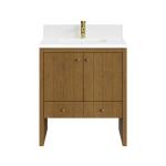 Hudson 30" Single Vanity, Honey Oak w/ Single Hole 3 CM White Zeus Silestone Top and Matching Backsplash