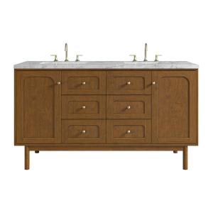 Laurent 60" Double Vanity, Honey Oak w/ 3 CM Carrara Marble Top