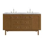 Laurent 60" Double Vanity, Honey Oak w/ 3 CM Carrara Marble Top