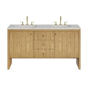 Hudson 60" Double Vanity, Light Natural Oak w/ 3 CM Eternal Jasmine Pearl Top w/FreePower Wireless Charger