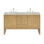 Hudson 60" Double Vanity, Light Natural Oak w/ 3 CM Eternal Jasmine Pearl Top w/FreePower Wireless Charger