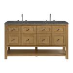 Breckenridge 60" Double Vanity, Light Natural Oak, w/ 3 CM Parisien Bleu Quartz Top w/FreePower Wireless Charger