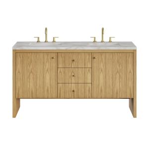 Hudson 60" Double Vanity, Light Natural Oak w/ 3 CM Victorian Silver Top w/FreePower Wireless Charger
