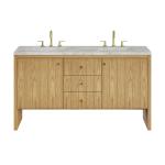 Hudson 60" Double Vanity, Light Natural Oak w/ 3 CM Victorian Silver Top w/FreePower Wireless Charger