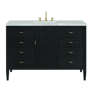 Myrrin 48" Single Vanity, Carbon Oak w/ 3 CM Victorian Silver Silestone Top w/FreePower Wireless Charger