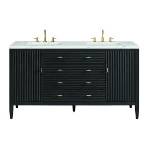 Myrrin 60" Double Vanity, Carbon Oak w/ 3 CM Ethereal Noctis Silestone Top w/FreePower Wireless Charger