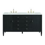 Myrrin 60" Double Vanity, Carbon Oak w/ 3 CM Ethereal Noctis Silestone Top w/FreePower Wireless Charger