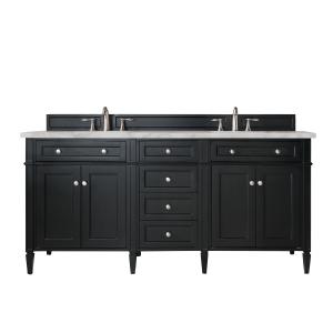 Brittany 72" Double Vanity, Black Onyx w/ 3 CM Victorian Silver Silestone Top w/FreePower Wireless Charger