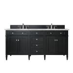 Brittany 72" Double Vanity, Black Onyx w/ 3 CM Victorian Silver Silestone Top w/FreePower Wireless Charger