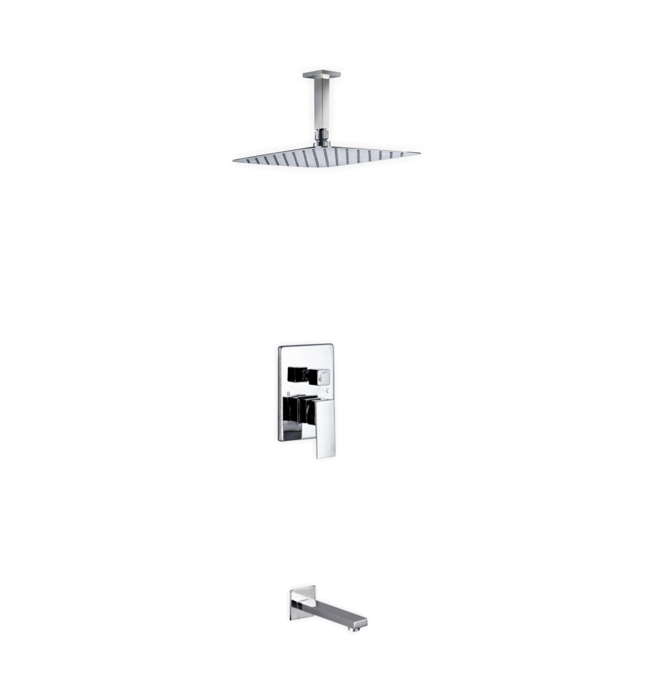 Aqua Piazza Brass Shower Set with 12" Ceiling Mount Square Rain Shower and Tub Filler