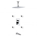 Aqua Piazza Brass Shower Set with 12" Ceiling Mount Square Rain Shower, Tub Filler and 4 Body Jets