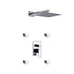 Aqua Piazza Brass Shower Set with 12" Square Rain Shower and 4 Body Jets