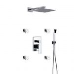 Aqua Piazza Brass Shower Set with 12" Square Rain Shower, Handheld and 4 Body Jets