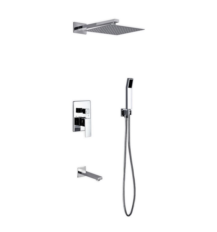 Aqua Piazza Brass Shower Set with 12" Square Rain Shower, Handheld and Tub Filler