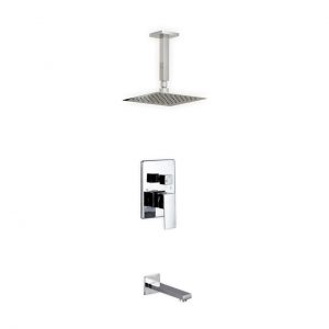 Aqua Piazza Brass Shower Set with 8" Ceiling Mount Square Rain Shower and Tub Filler