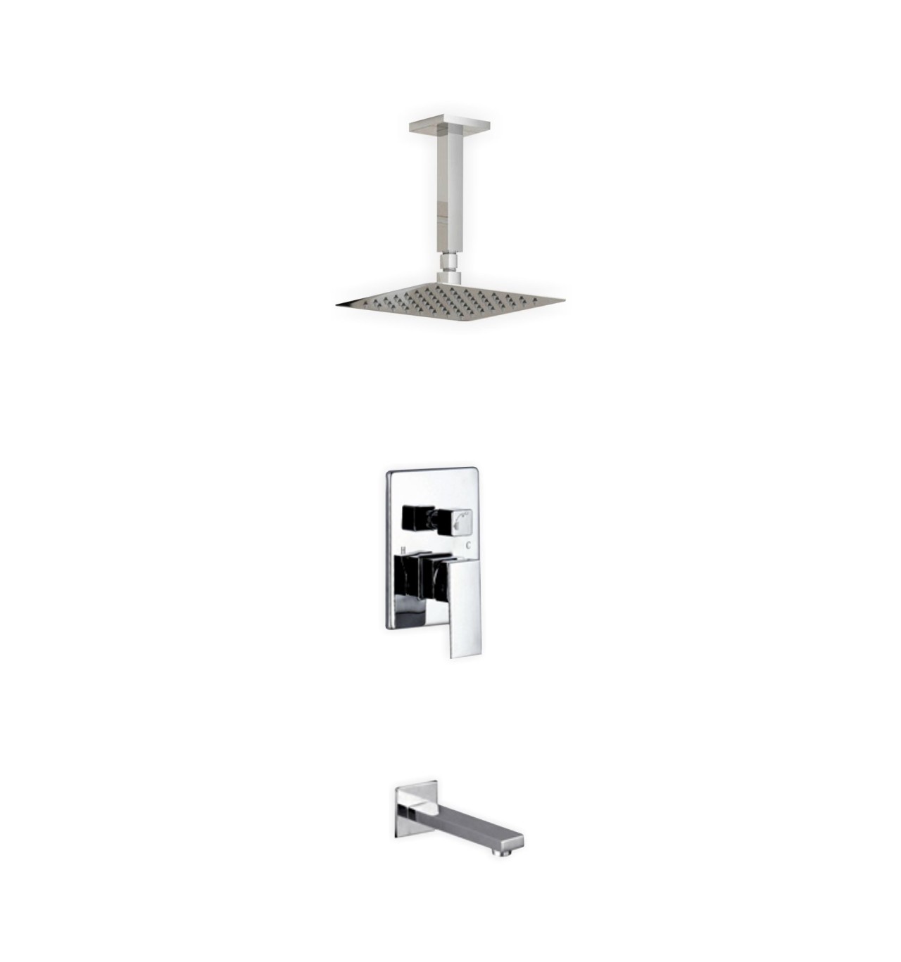 Aqua Piazza Brass Shower Set with 8" Ceiling Mount Square Rain Shower and Tub Filler