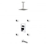 Aqua Piazza Brass Shower Set with 8" Ceiling Mount Square Rain Shower, Tub Filler and 4 Body Jets