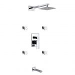 Aqua Piazza Brass Shower Set with 8" Square Rain Shower, 4 Body Jets and Tub Filler