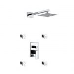 Aqua Piazza Brass Shower Set with 8" Square Rain Shower and 4 Body Jets