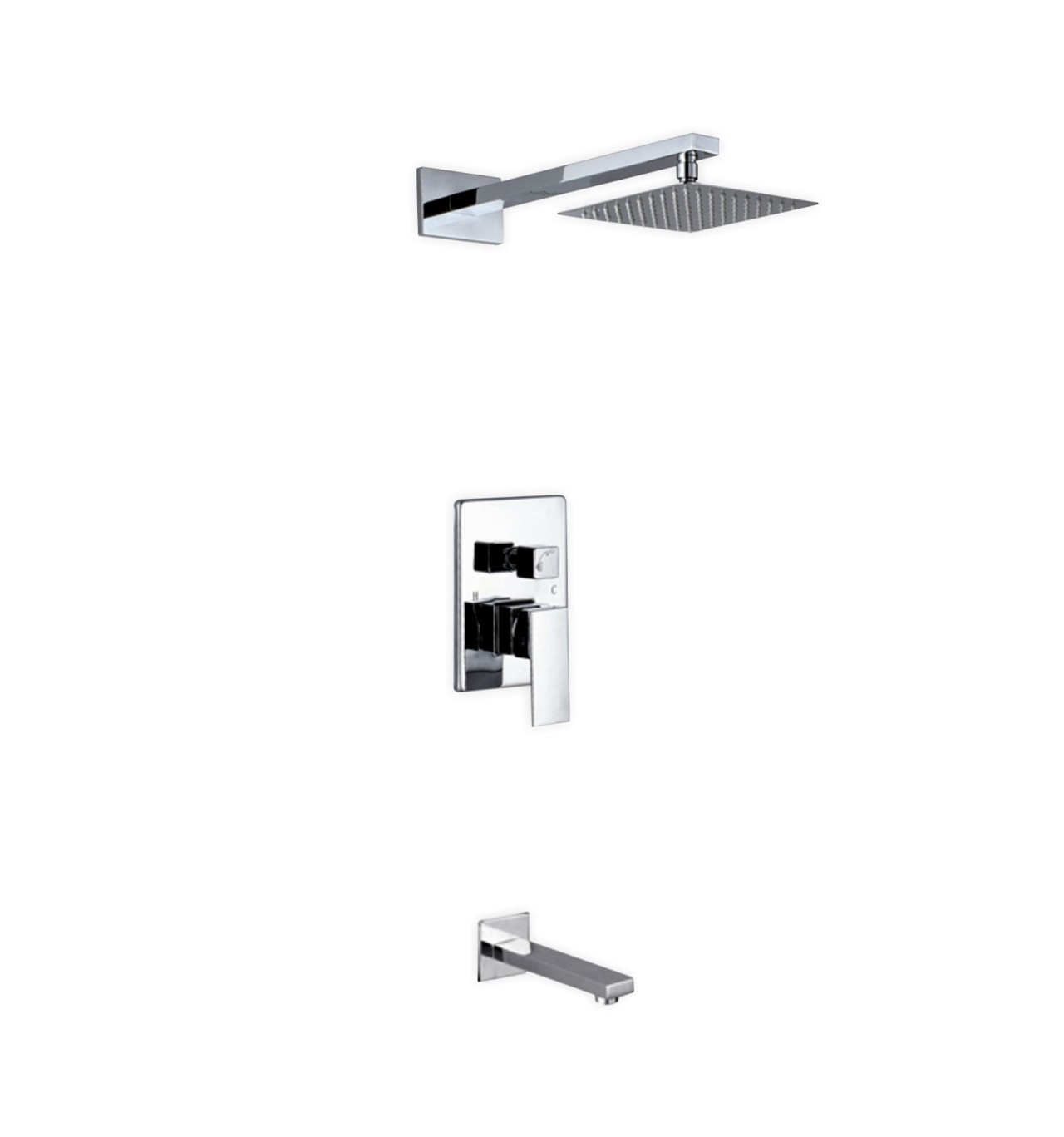 Aqua Piazza Brass Shower Set with 8" Square Rain Shower and Tub Filler