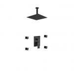 Aqua Piazza Matte Black Shower Set with 12" Ceiling Mount Square Rain Shower and 4 Body Jets