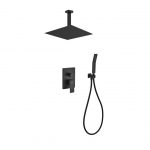 Aqua Piazza Matte Black Shower Set with 12" Ceiling Mount Square Rain Shower and Handheld