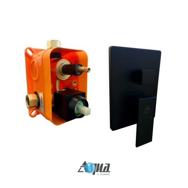 Aqua Piazza Matte Black Shower Set With 12 Ceiling Mount Square