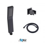 Aqua Piazza Matte Black Shower Set with 8" Ceiling Mount Square Rain Shower, Handheld and 4 Body Jets