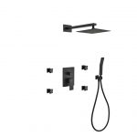 Aqua Piazza Matte Black Shower Set with 8" Square Rain Shower, 4 Body Jets and Handheld