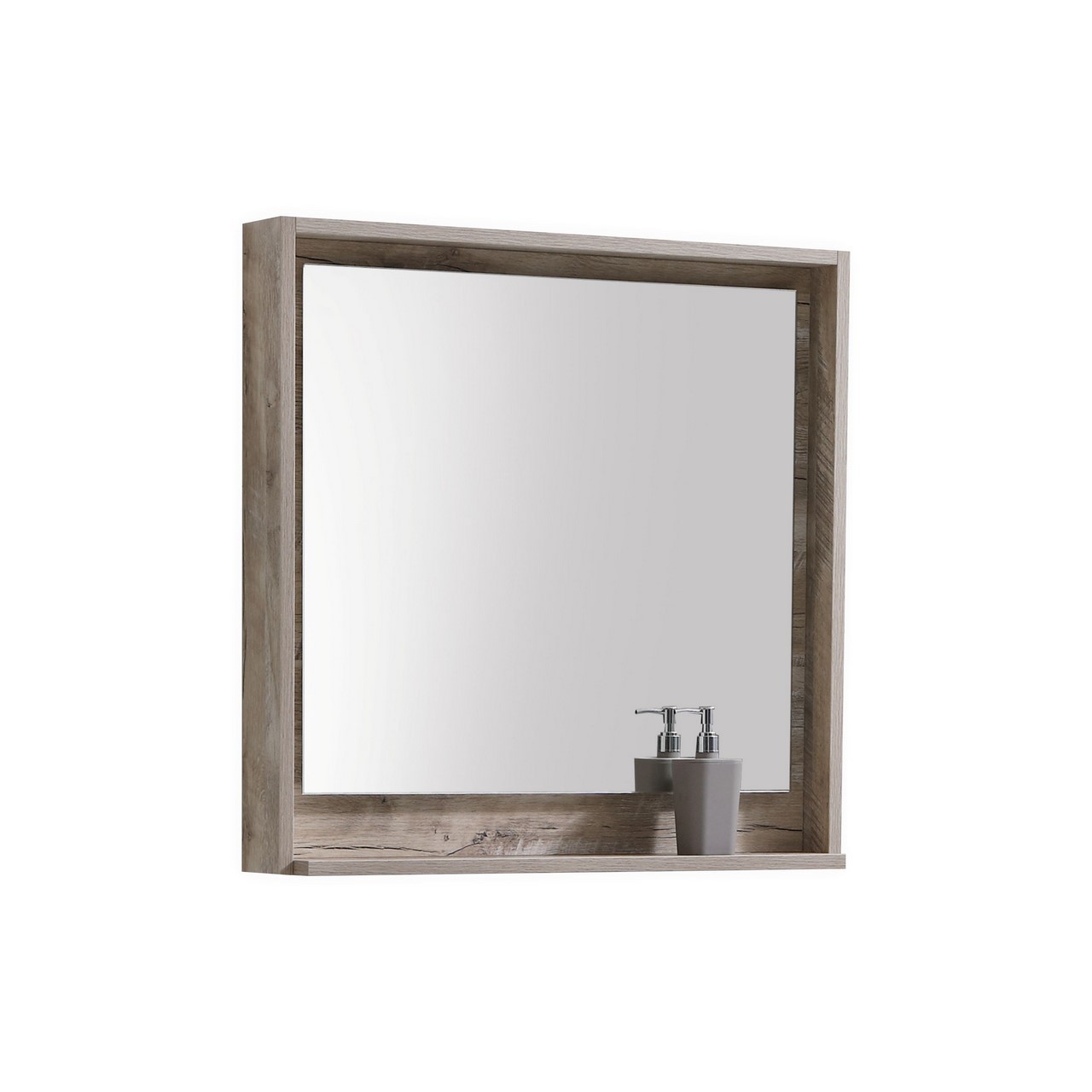 Bosco 30" Framed Mirror With Shelve - Nature Wood Finish
